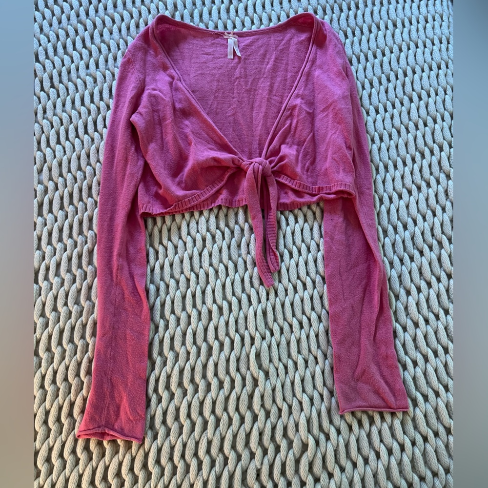 Vintage Y2K Abercrombie & Fitch! Pink crop tie ballerina style sweater size L - Picture 3 of 5